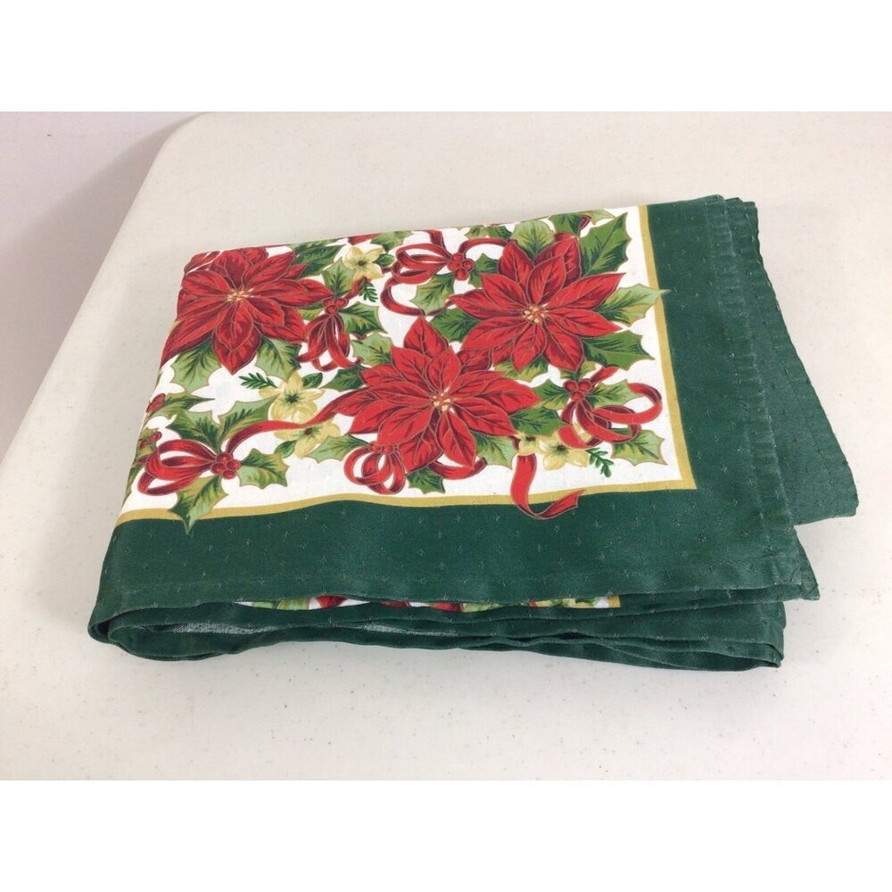 Large Vintage Christmas Tablecloth Poinsettias 58 X 80